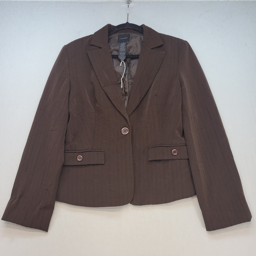 My Michelle Blazer Jacket Women Large Brown Professional Pinstripe Single Button